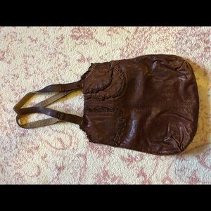 Lucky Brand brown leather bag scallop/ruffle trim